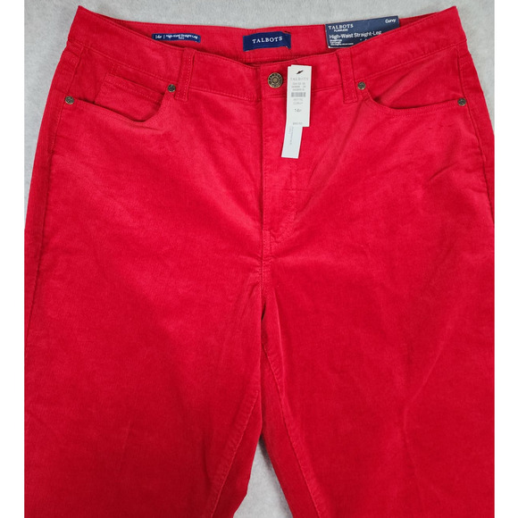 NWT Talbots Women's Red Corduroy High Waisted Straight Leg Pants Size 14P - Picture 2 of 15